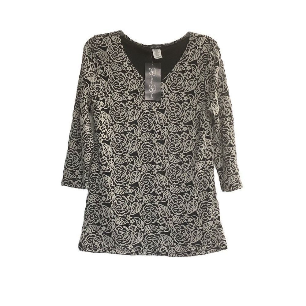 BRITTANY BLACK Women’s Top Black & White Size Small‎ 3/4 Length Sleeves New